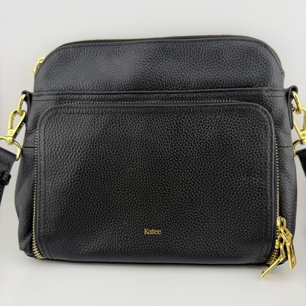 Kattee Womens Crossbody Bag Small Black Pebbled Leather Gold Hardware Organizer